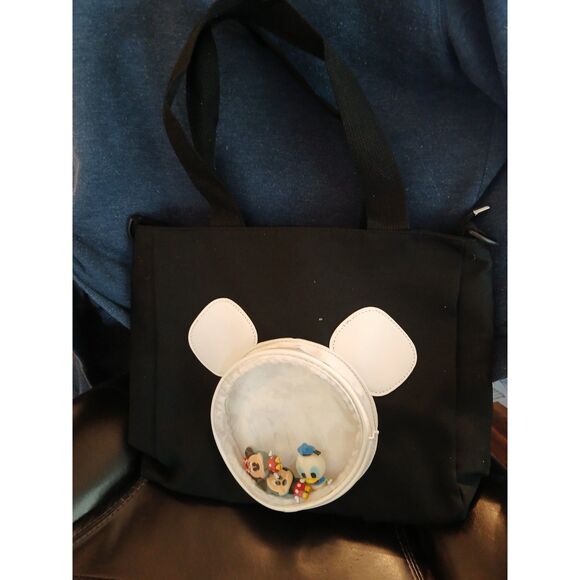 Black Bag White Mickey Head Clear Pocket Includes Mickey Minnie & Donald Figures - Picture 3 of 13